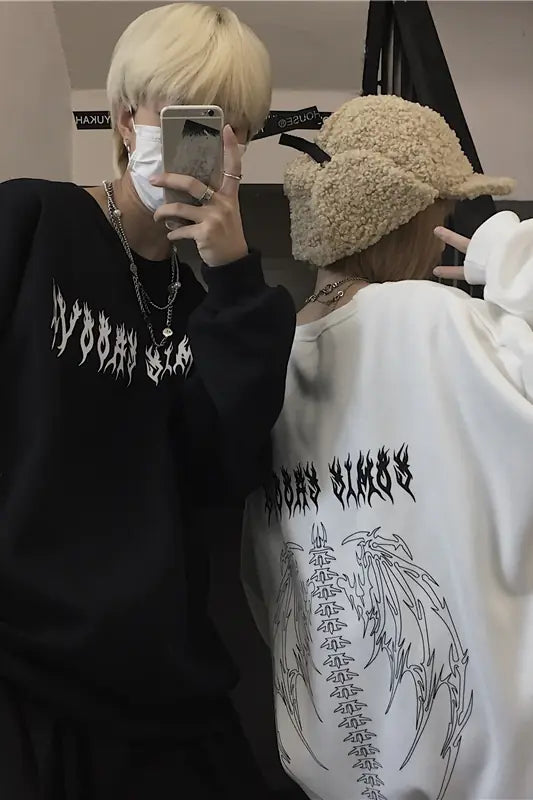 Korean Style Oversized White Hoodie for Couples