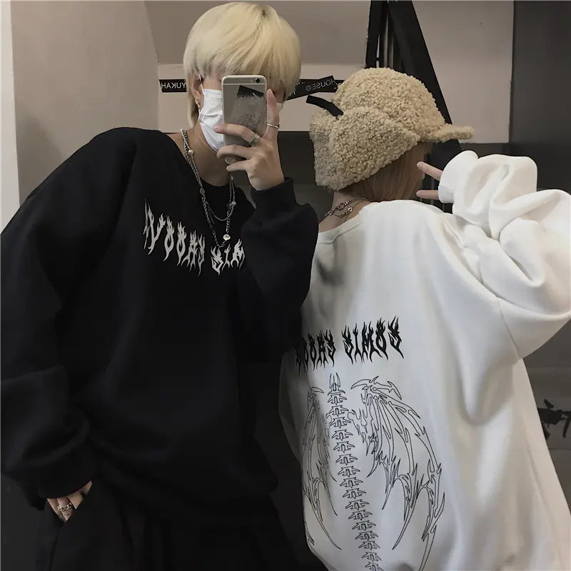 Korean Style Oversized White Hoodie for Couples